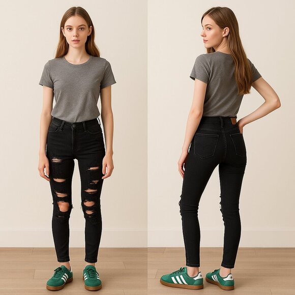 HOLLISTER π WOMENβS Ultra High-Rise Super Skinny Distressed Jeans - Size 0R π - Picture 4 of 16